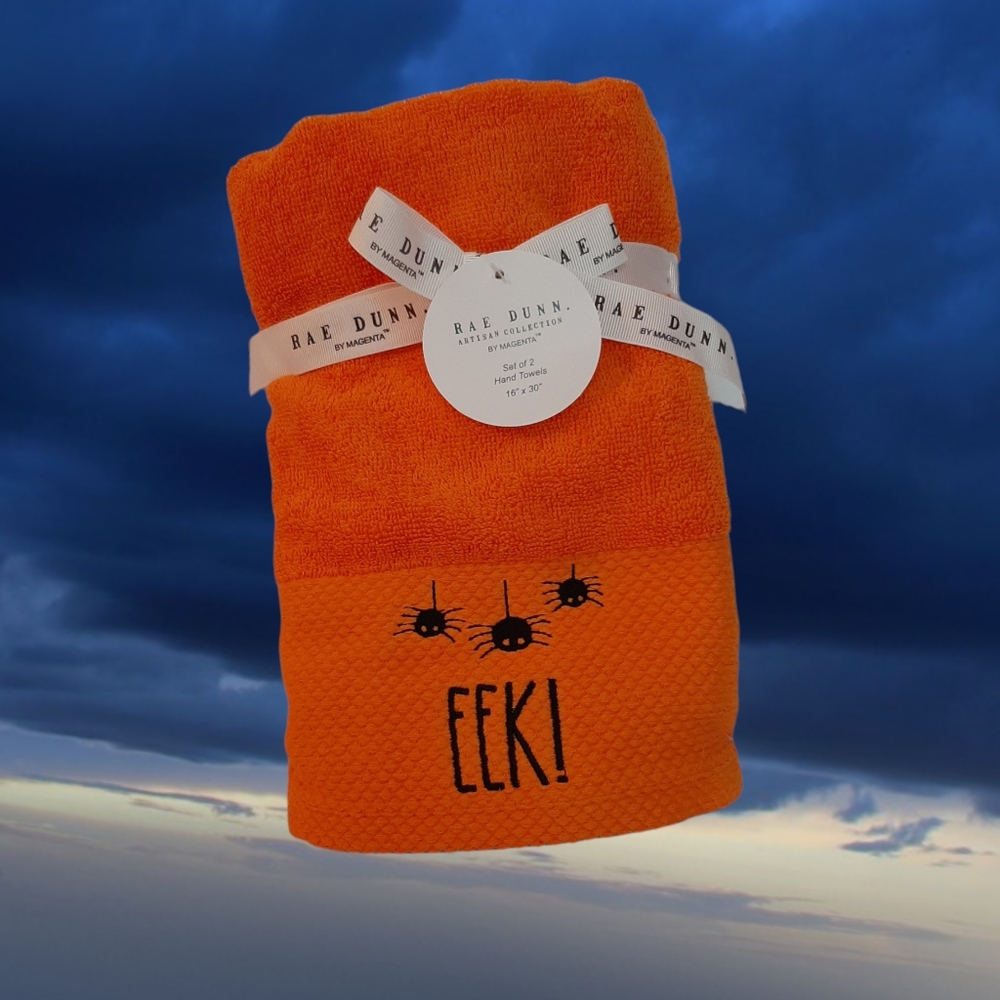 Rae Dunn EEK! 16" x 30" Cotton Halloween Spider Hand Towels